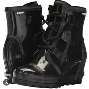 Womens Sorel Joan Rain Wedge Gloss 8.5 new waterproof boot ankle lace up